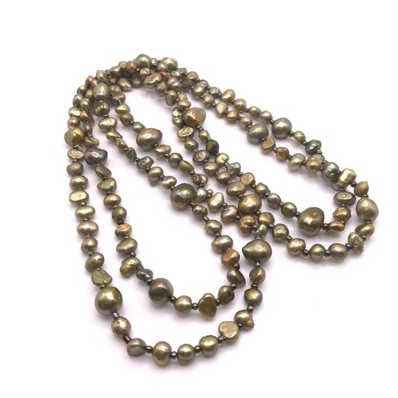 Green Yellow Multicolor Dyed Genuine Pearl Long Strand Necklace 48" - Picture 6 of 9